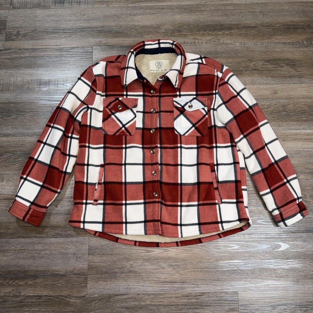 Sage Collective Shirt Womens L Long Sleeve Plaid Super Plush Sherpa Lined Fleece